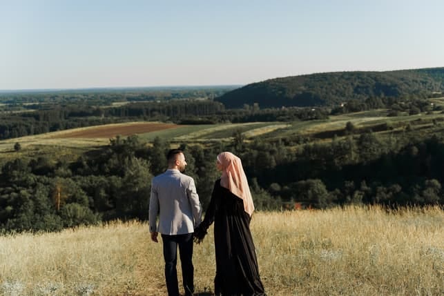 a Muslim couple going for a walk together
