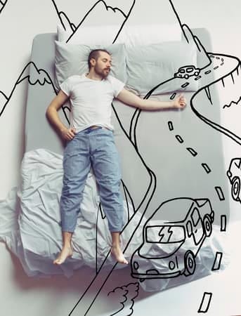 a creative picture of a sleeping single man